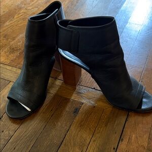 VINCE Black Leather Open-Toe Ankle Boots